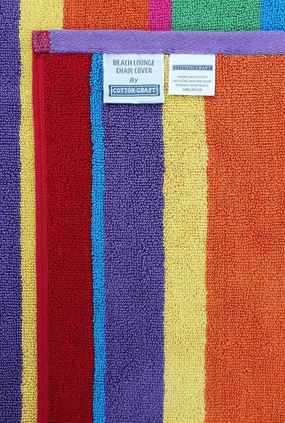 COTTON CRAFT Pool Lounge Chair Cover - 2 Pack Summer of Siam Dobby Terry Towel Chaise Lounge Cover - Soft 100% Cotton Beach Chair Cover - Oversized 32 in W x 82 in L x 7 in Pocket – Multi Color Stripe