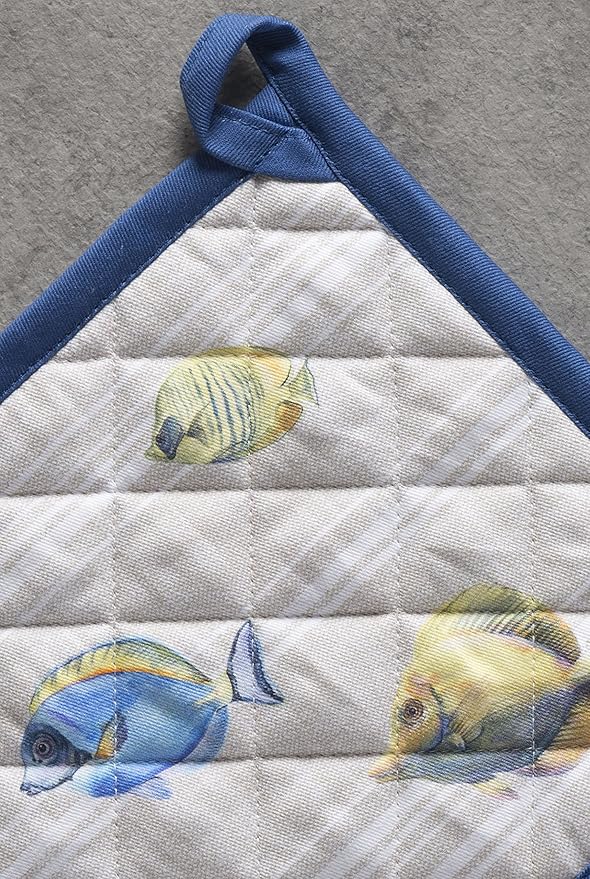 Maison d' Hermine Pot Holders 100% Cotton Heat Resistant Potholders 8" x 8" Hot Pads with Loop BBQ Cooking Baking Hotel Farmhouse Kitchen Handling Hot Pans Spring Summer (Pack of 1, Poisson)