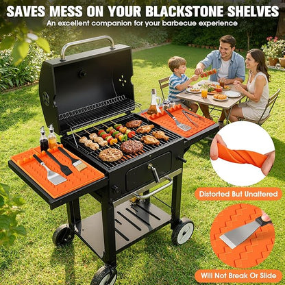 2 Pack Silicone Grill Mat Compatible with Blackstone,Silicone Griddle Tools Mat with Drip Pad, 16.5"x11.5" Side Shelf Spatula Mat for Griddle, BBQ Grill Accessories for Outdoor Dad-Orange