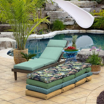 Arden Outdoor Chaise Cushion, 22 x 77, Rain-Proof, Fade Resistant Aqua Leala | Lounge Cushion, Rain-Proof, Fade Resistant, Mold and Mildew Resistant