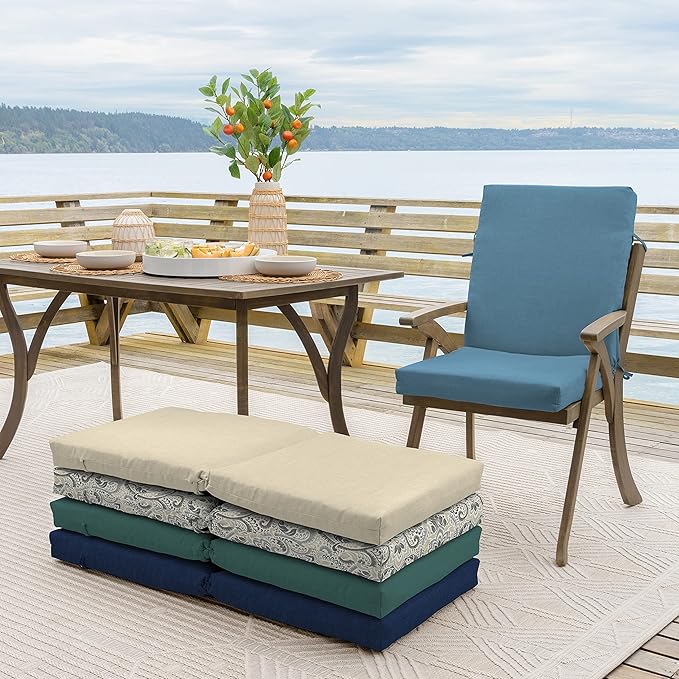 Arden Outdoor Patio Dining Chair Cushion, 20x44, Rain-Proof Seat Pad, Fade-Resistant Outdoor Cushion French Blue Texture