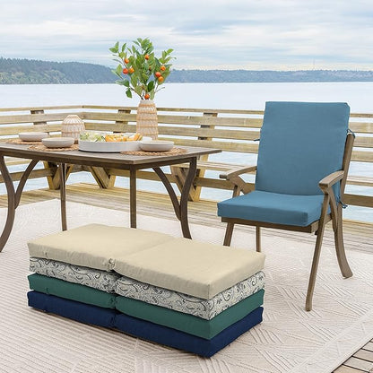Arden Outdoor Patio Dining Chair Cushion, 20x44, Rain-Proof Seat Pad, Fade-Resistant Outdoor Cushion French Blue Texture