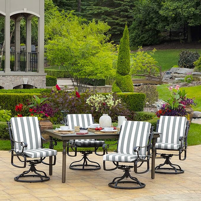 Arden 2-Pack Outdoor Patio Dining Chair Cushion, 20x44, Rain-Proof Seat Pad, Fade-Resistant Outdoor Cushion Stone Grey Cabana Stripe