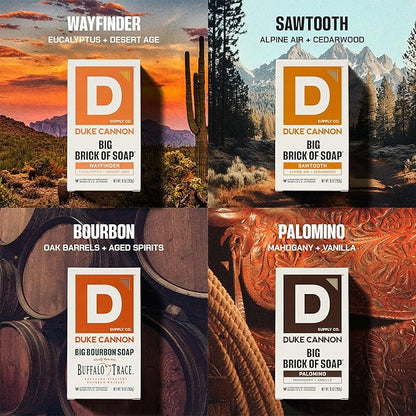 Duke Cannon Supply Co. Large Bar Soap Bundle - Men's Soap with Masculine Scent - All Skin Types - Wayfinder, Sawtooth, Bourbon & Palomino, 10 oz (4 Pack)