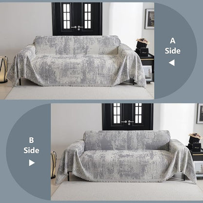 MYSKY HOME Boho Couch Cover for Dogs Washable Grey Abstract Couch Sofa Protector for Loveseat Sofa with Pets Friendly Chenille Geometric Sofa Covers Soft Durable Farmhouse Sofa Slipcovers, 91" X118"