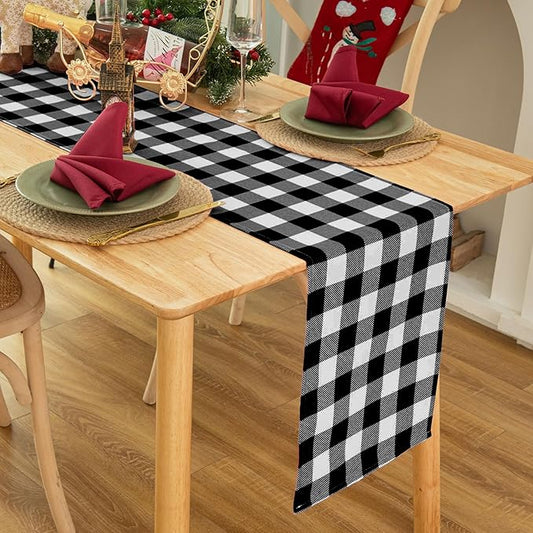 Waterproof Checkered Tablecloth Runner Fabric - Rectangle 12x108 Inch Classic Gingham Buffalo Plaid Table Cloth for Indoor/Outdoor Use - Table Cover for Kitchen, BBQs, and Parties