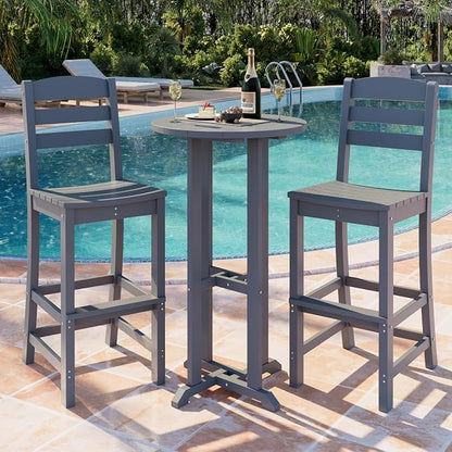 Shintenchi 3 Pieces Outdoor High Top Bar Set, 1 Patio High Top Round Table and 2 Bar Height Tall Adirondack Chair, All-Weather Outdoor Bistro Bar Set for Balcony Pool Deck, Dark Grey