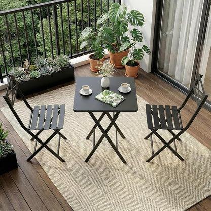 Garvee 3PCS Bistro Set, Outdoor/Indoor Folding Patio Furniture Set, Black | Fold flat lightweight design for easy storage & portable picnics. Rustproof UV metal frame stays. Reinforced X-brace stable