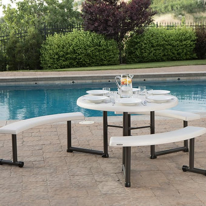 Lifetime Picnic Table 22127 44-inch Round Top Swivel Benches Almond Color Top