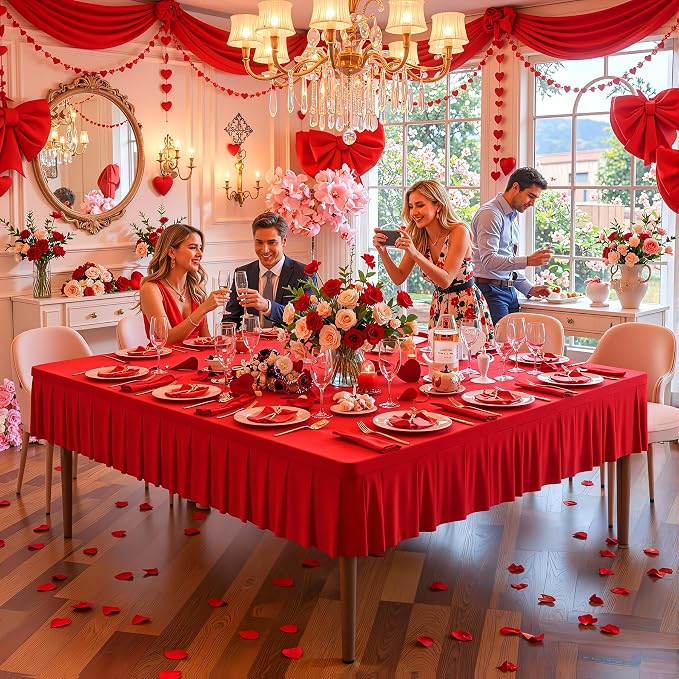 PARTISKY Red Spandex Square Tablecloths 60x60 Inch, 2 Pack Wrinkle Free Fitted Card Table Cloth Stretch Square Table Cover for Kitchen Dinner, Holiday Party, Wedding Banquet, Display Trade Show