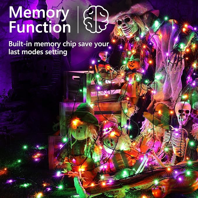 Brizled Halloween Lights Indoor Outdoor Purple Green & Orange Light String | 240 LED 95.14ft; 8 Modes; Connectable; Timer; Waterproof; Plugin Mini Twinkle Fairy Light for Outside Spooky Tree Decoration