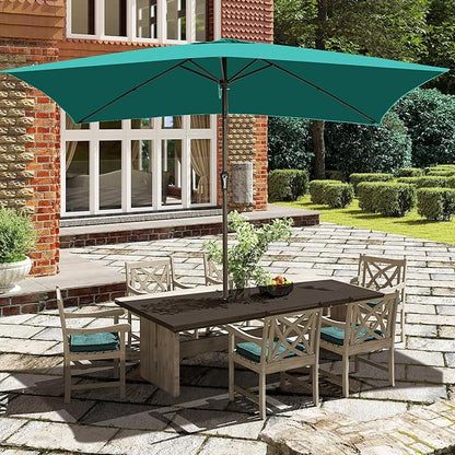 Ayge 6.5x10FT Rectangular Patio Umbrella Outdoor Table Umbrella w/Push Button Tilt & Crank Rectangle Market Umbrella UV Protection for Garden,Deck,Lawn,Yard & Pool,Turquoise