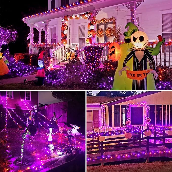 JMEXSUSS 200 LED Halloween Lights Outdoor,Purple Orange Halloween Lights | 66FT Halloween String Lights Indoor Plug in for Fireplace Mantel Party Patio Yard Door Halloween Tree, Connectable
