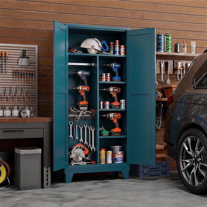 71" H Metal Storage Cabinets,Garage Storage Cabinet,Tall Pantry Cabinet with Doors,Kitchen Food Storage Cabinet,Farmhouse Storage Cabinets for Kitchen, Dining Room