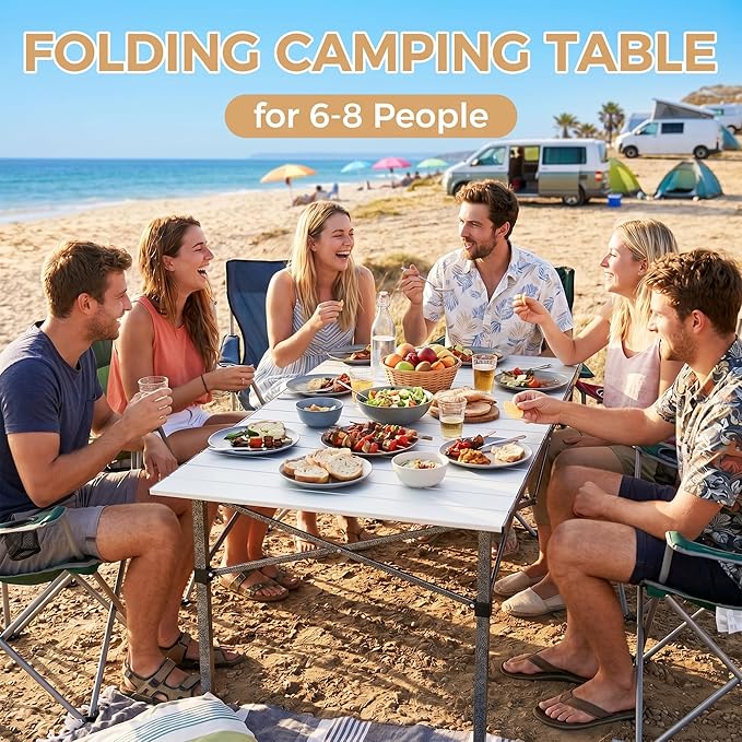 KingCamp Aluminum Camping Table Foldable, Large 53.5" Roll Up Camp Table Folding Seamless Tabletop Heavy Duty Duck Hunting Camping Tables Metal Portable Outdoor Collapsible for RV BBQ Picnic Hunting