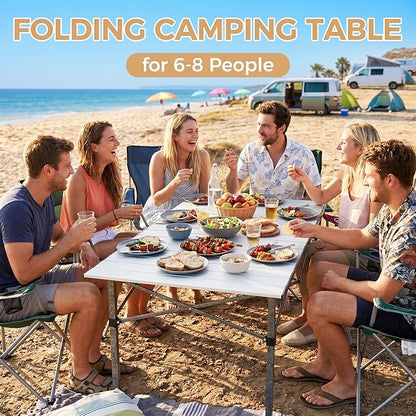 KingCamp Aluminum Camping Table Foldable, Large 53.5" Roll Up Camp Table Folding Seamless Tabletop Heavy Duty Duck Hunting Camping Tables Metal Portable Outdoor Collapsible for RV BBQ Picnic Hunting