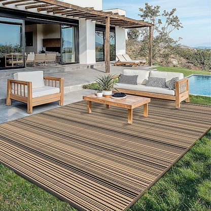 GENIMO Outdoor Rug, Waterproof Plastic Rugs for Patio, 10'x14' Light Brown | Outside Larger Modern Carpet Mat for Patio Decor, RV, Porch, Camper, Deck, Picnic, Beach, Backyard, Reversible, Foldable