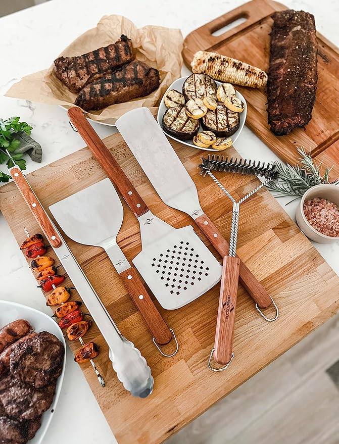 Küchenprofi Texas Heavy Duty Stainless Steel/Rosewood BBQ Grilling Short Hamburger Turner - 3.9" x 4.7" x 12" Long Texas BBQ Spatula Cooking Tools - Grill Accessories Outdoor