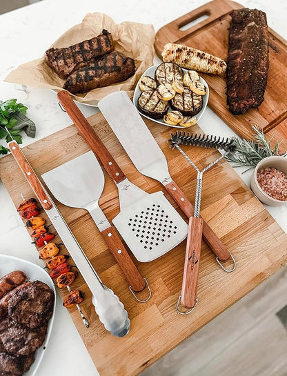 Küchenprofi TEXAS Heavy-Duty 19-Inch Stainless Steel/Rosewood BBQ Grilling Tongs - Outdoor Long Handle Wooden Tongs for Barbecue