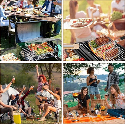 Fish Grilling Basket, Stainless Steel Grill Basket with Removable Handle, Portable Folding Grilling Rack for Outdoor Cooking Meat Vegetables Seafood BBQ
