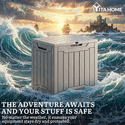 YITAHOME 31 Gallon Resin Deck Box Outdoor Storage Box and Waterproof Package Delivery Box with Lockable Lid forPatio Furniture, Garden Tools, Pool Supplies, Taupe