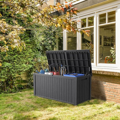 190 Gallon Deck Box Large Outdoor Storage Box Waterproof for Patio Furniture,Outdoor Cushions,Garden Tools and Pool Supplies,Weatherproof(Black,190Gallon)