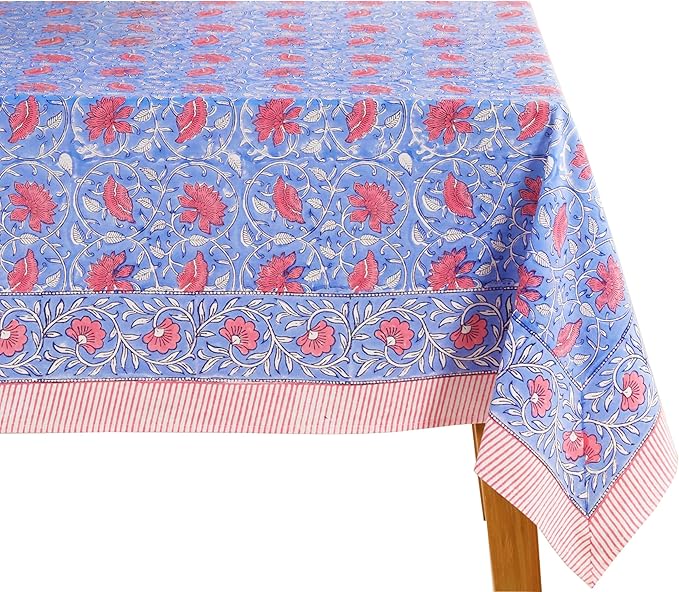 100% Cotton Hand Block Printed, Tablecloth for Kitchen, Dining, Table Cover for Parties, Chritmas, Weddings, Barbecues and Summer picnics Table Cloth