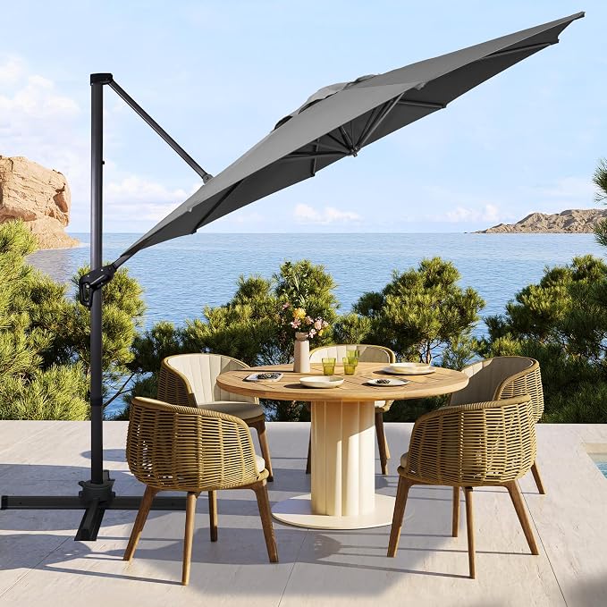 Sunnyglade 10Ft Cantilever Patio Umbrella, 360° Rotation & Integrated Tilting System Offset Umbrella with 8 Sturdy Ribs, Fade-resistant & Waterproof for Garden Backyard Poolside Deck