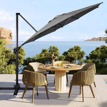 Sunnyglade 10Ft Cantilever Patio Umbrella, 360° Rotation & Integrated Tilting System Offset Umbrella with 8 Sturdy Ribs, Fade-resistant & Waterproof for Garden Backyard Poolside Deck