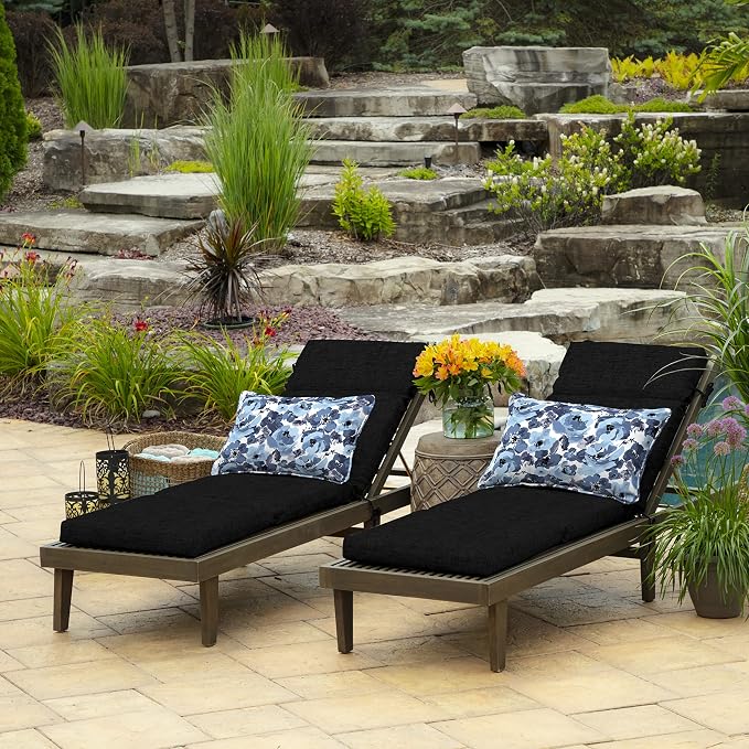 Arden Outdoor Chaise Cushion, 21 in x 72 in, Weather-Proof, Rain-Proof, Fade Resistant Patio Cushion for Chaise Lounger Black Leala | Lounge Cushion, Weather-Proof, Rain-Proof, Fade Resistant for Chaise Lounger, Mold and Mildew Resistant