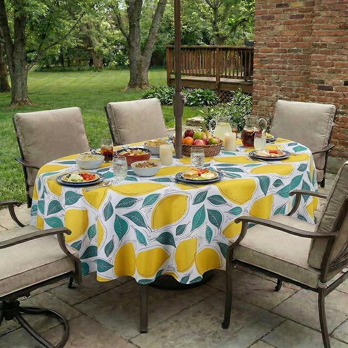 EHouseHome Outdoor Indoor Tablecloth with Umbrella Hole for Oval Table,Waterproof Patio Table Cloths, Spring/Summer Table Covers with Zipper for Backyard Circular Table/BBQs/Picnic,60 x 84 inches