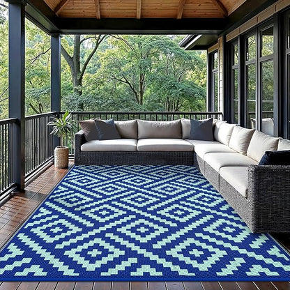 GENIMO Outdoor Rug, Waterproof Plastic Rugs for Patio, 6'x9' Royal Blue | Outside Larger Modern Carpet Mat for Porch Decor, Deck, Balcony, Camping, RV, Backyard, Picnic, Beach, Reversible, Foldable