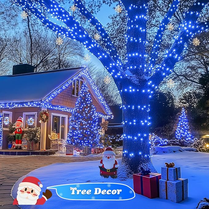 JMEXSUSS 173ft 500 LED Blue Christmas Lights Outdoor with Remote | 8 Modes Plug in Halloween Lights, Waterproof Blue String Lights for Outdoor Indoor Party House Xmas Halloween Decor