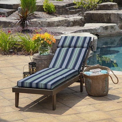 Arden Outdoor Chaise Cushion, 22x77, Blue Stripe | Lounge Cushion, Rain-Proof, Fade Resistant, Mold and Mildew Resistant