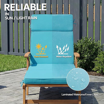 80 x 26 Inch Outdoor Chaise Lounge Cushions Set of 4 - Removable Cover, 4-Section Design, Water-Repellent & Fade-Resistant, 6 Tie Straps, Replacement for Patio & Pool Chairs - Teal