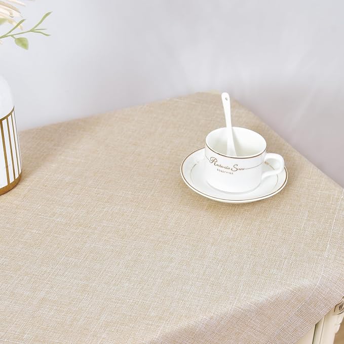 Wolkemer 2 Pack Faux Linen Small Square Tablecloth Heavy Duty Fabric Nightstand Table Cloths 24 x 24 Inch Beige Farmhouse Rustic End Table Cover for Dining Bedroom Tabletop Decoration