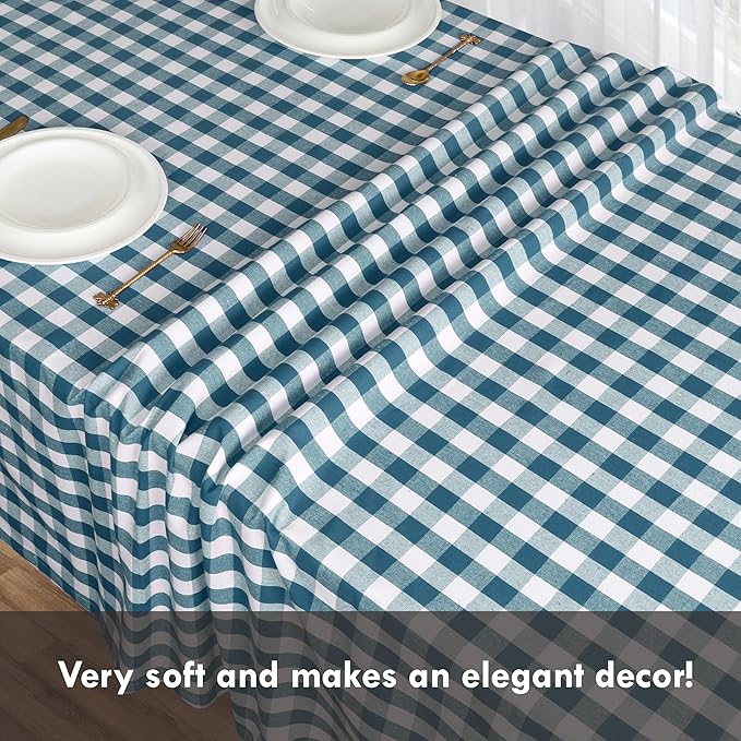 Gingham Buffalo Check 52"x70" Tablecloth 100% Cotton Washable Rustic Rectangle Table Cover Decorative for Gifts, Dining, BBQ, Buffet Parties & Camping - Teal