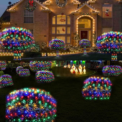 WBao Christmas Lights Outdoor, 200LED 8.4ft x 5.2ft Christmas Net Lights with 8 Modes, Timer, End to End Connectable, Waterproof LED Net Lights for Lawn, Bushes, Trees Xmas Decorations, Multicolor