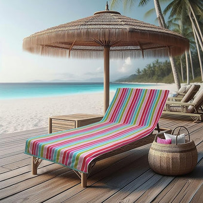 COTTON CRAFT Pool Lounge Chair Cover - 2 Pack Dobby Terry Stripe Chaise Lounge Cover - Soft 100% Cotton Towel Beach Chair Cover - Oversized 32 in W x 82 in Length x 7 in Pocket – Pink Multi