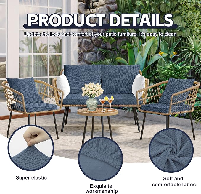 8Pcs Patio Cushion Covers, Outdoor Stretch Cushion Covers, Washable | Stretch Fit, Replacement, Washable and Reusable Furniture Protectors, Fits most patio furniture cushion covers, Cover Only