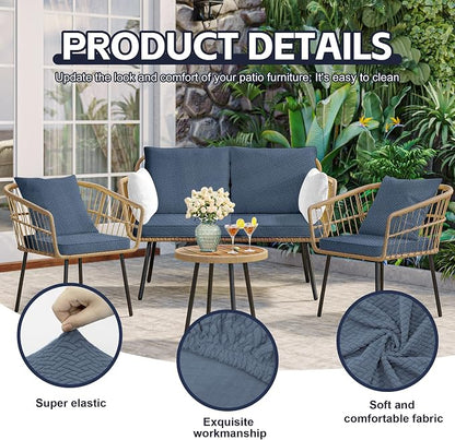 8Pcs Patio Cushion Covers, Outdoor Stretch Cushion Covers, Washable | Stretch Fit, Replacement, Washable and Reusable Furniture Protectors, Fits most patio furniture cushion covers, Cover Only