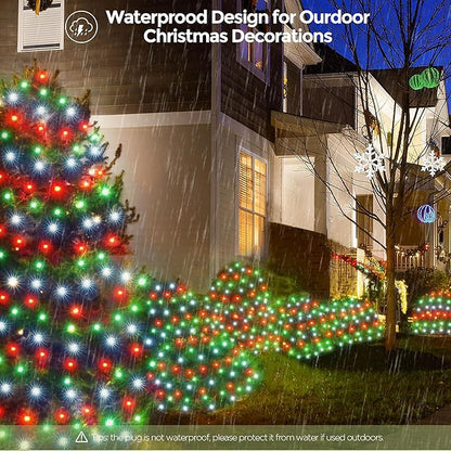 WBao Christmas Lights Outdoor 200LED 8.4ft x 5.2ft Christmas Net Lights with 8 Modes, Timer, End to End Connectable, Waterproof for Lawn, Bushes, Trees Outdoor Xmas Decorations, Red Green White