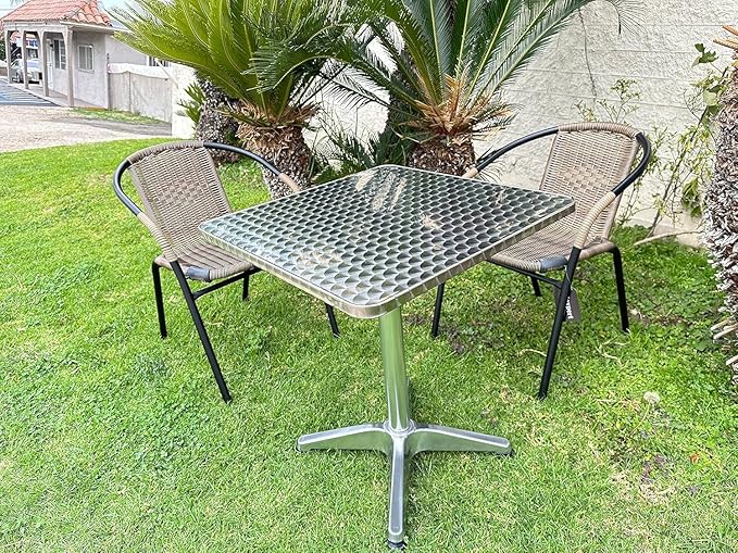 BTEXPERT 27.5" Square Indoor Outdoor Bistro Table – Stainless Steel Top, Aluminum Base, Commercial Restaurant Patio Table for Café, Balcony, Garden, Dining