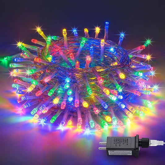 JMEXSUSS 300 LED Multicolor Christmas Tree Lights Clear Wire Plug in | Indoor Outdoor Use 8 Modes Timer for Christmas Tree Room Party Decoration