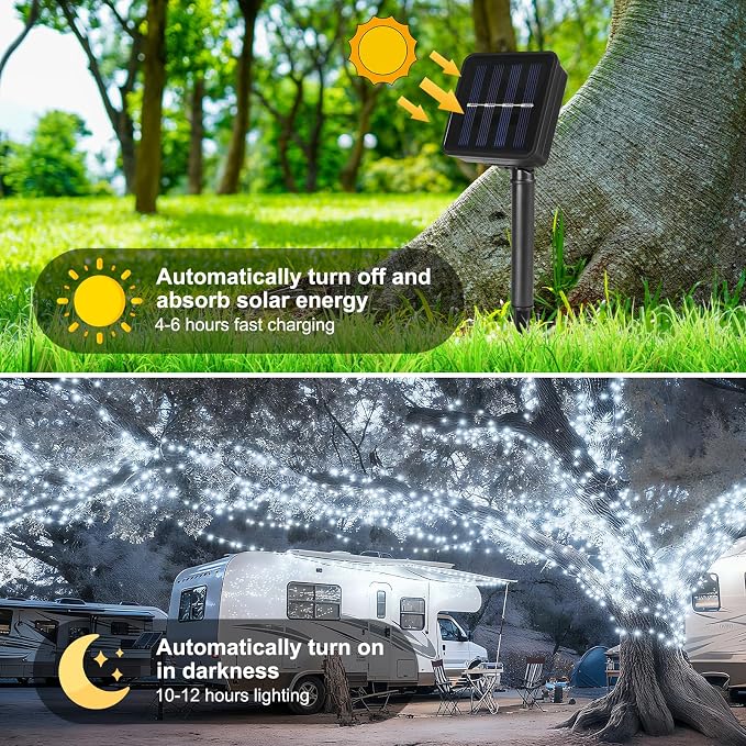 2 Pack Solar String Lights for Outside,Each 33Ft 100 LED Solar String Lights Outdoor Waterproof with 8 Modes,Solar Lights Outdoor for Patio, Garden, Tree, Party Decor-Cool White