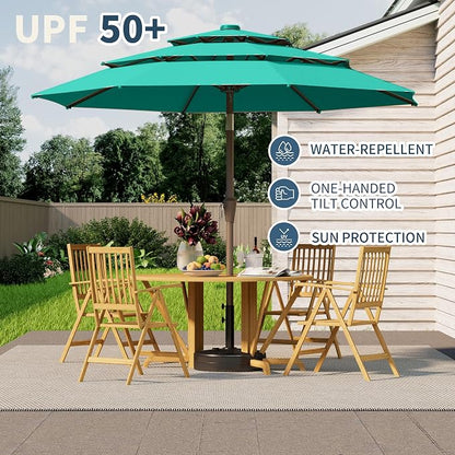 9FT 3 Tiers Patio Umbrella With Auto Tilt And Crank, Outdoor Table Market Umbrella with 8 Sturdy Ribs for Garden, Lawn, Deck, Backyard and Pool