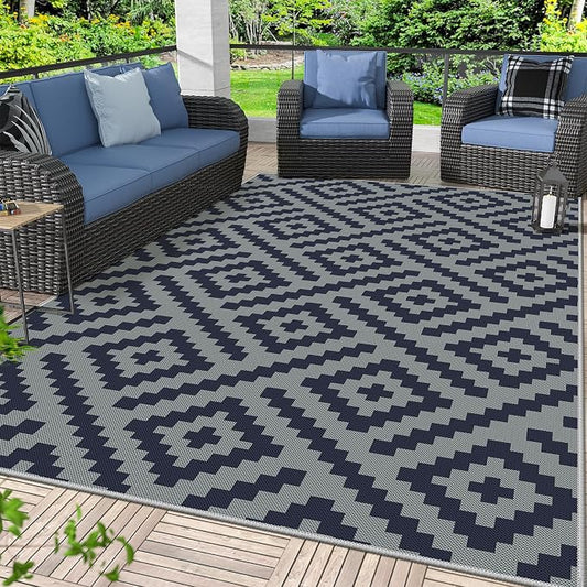 GENIMO Outdoor Rug, Waterproof Plastic Rugs for Patio, 6'x9' Cloud Blue | Outside Larger Modern Carpet Mat for Porch Decor, Deck, Balcony, Camping, RV, Backyard, Picnic, Beach, Reversible, Foldable
