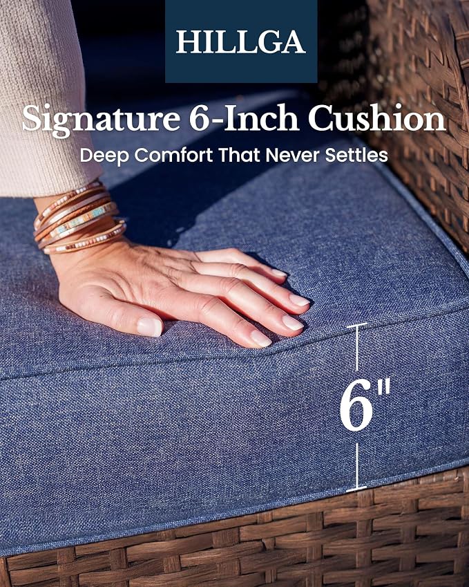 HILLGA Oversized Loveseat, Outdoor Sofa with High Back and 6-Inch Cushions | Patio Couch, Wicker Sofa, Outdoor Seating, Porch Furniture, Deck Couch, Luxury Furniture, Poolside Yard (Blue)