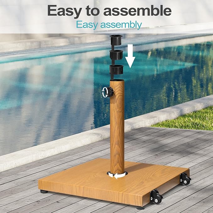 Patio Umbrella Base with Wheels, 43lbs Outdoor Umbrella Stand | With 2 Wheels, Square Heavy Duty Base, Suitable for 6-12FT Market & Fringe Umbrella, for Deck, Lawn, Poolside