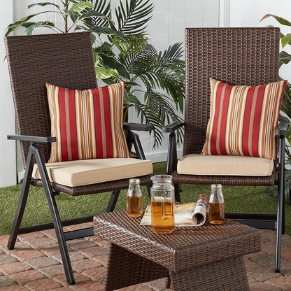 Outdoor 18 inch Square Patio Dining Chair Pads – Comfortable Fiber-Filled Seat Cushions with Ties, Reversible Polyester Fabric - Stone, Set of 4